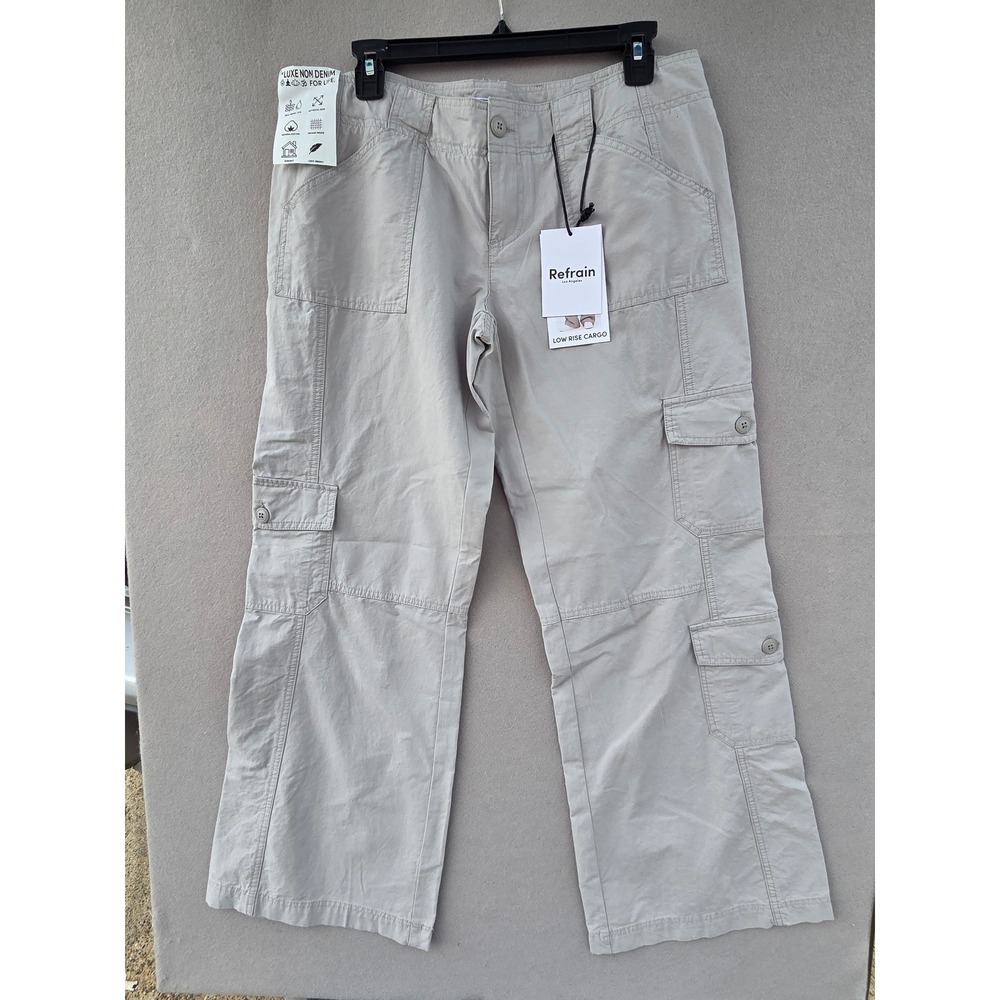 Refrain Los Angeles Womens Low Rise Cargo Pants Tan Khaki Cotton Size 9/29 Y2K